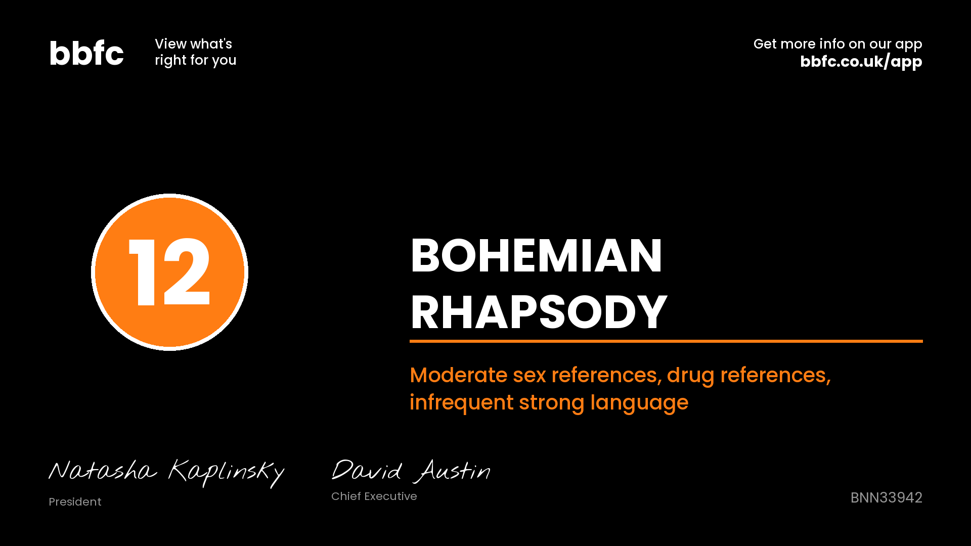 BBFC certificate for Bohemian Rhapsody 2018