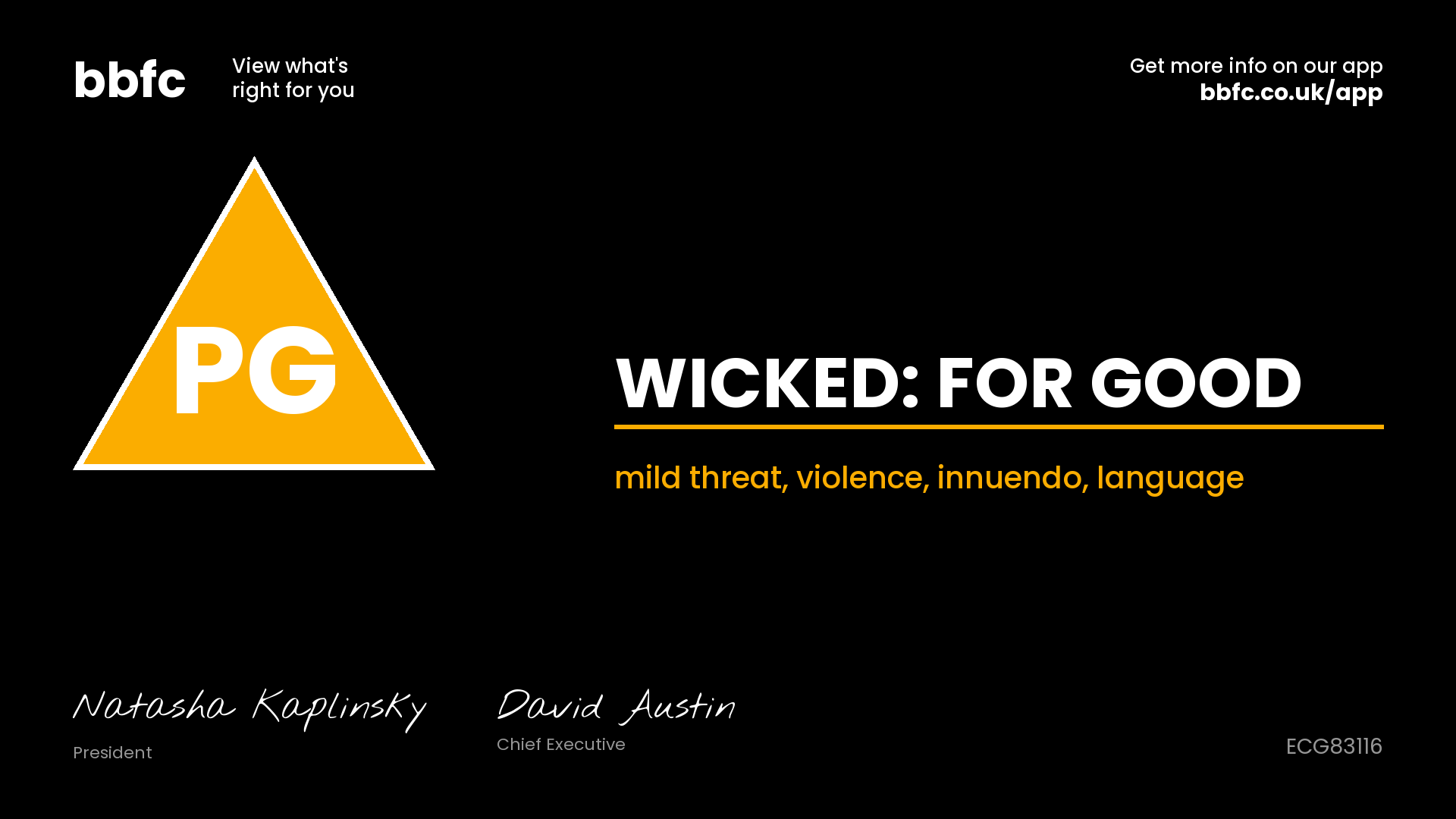 BBFC certificate for Wicked For Good 2025