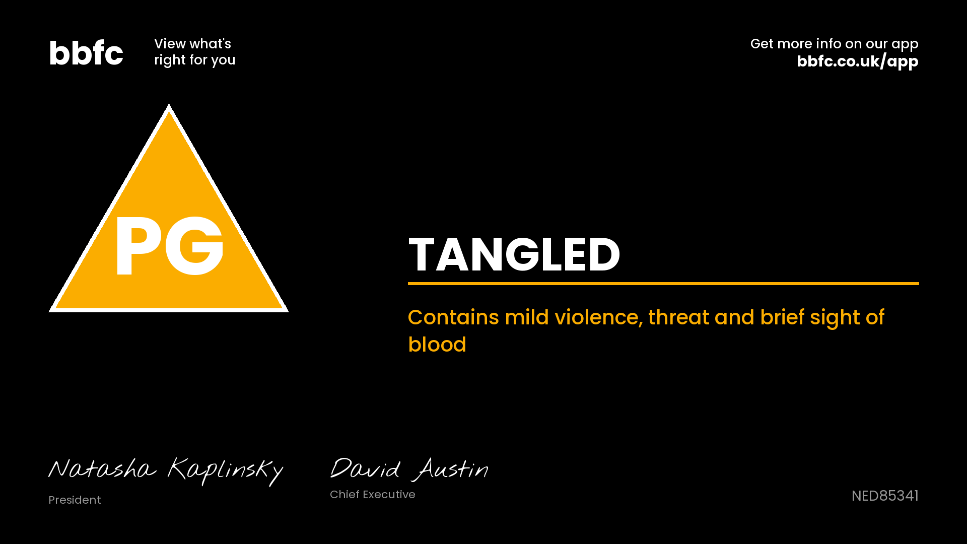 BBFC certificate for Tangled 2010