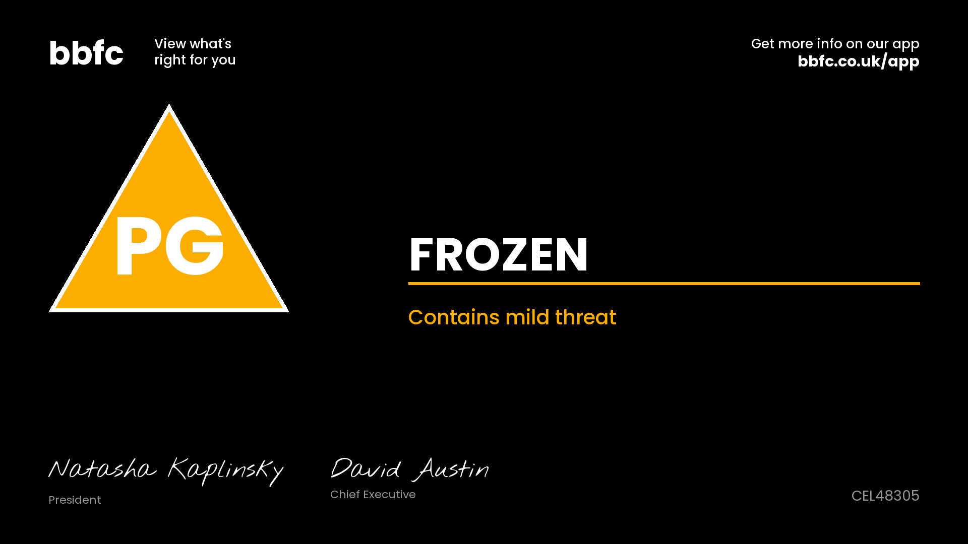 BBFC certificate for Frozen 2013