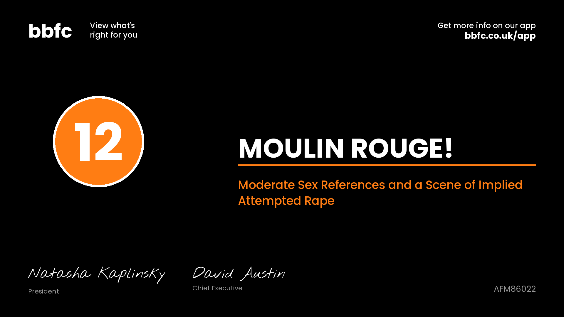 BBFC certificate for Moulin Rouge 2001