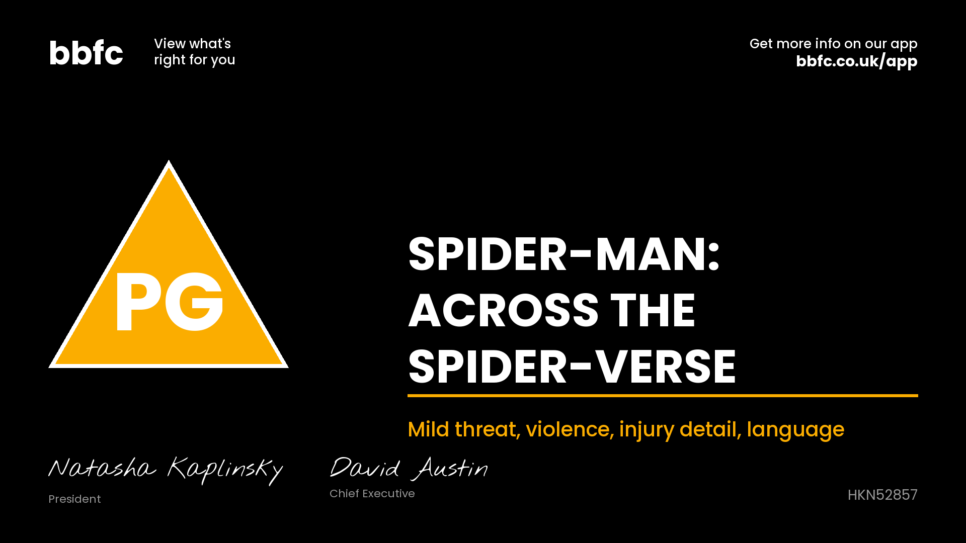 BBFC certificate for Spider-Man Across the Spider-Verse 2023